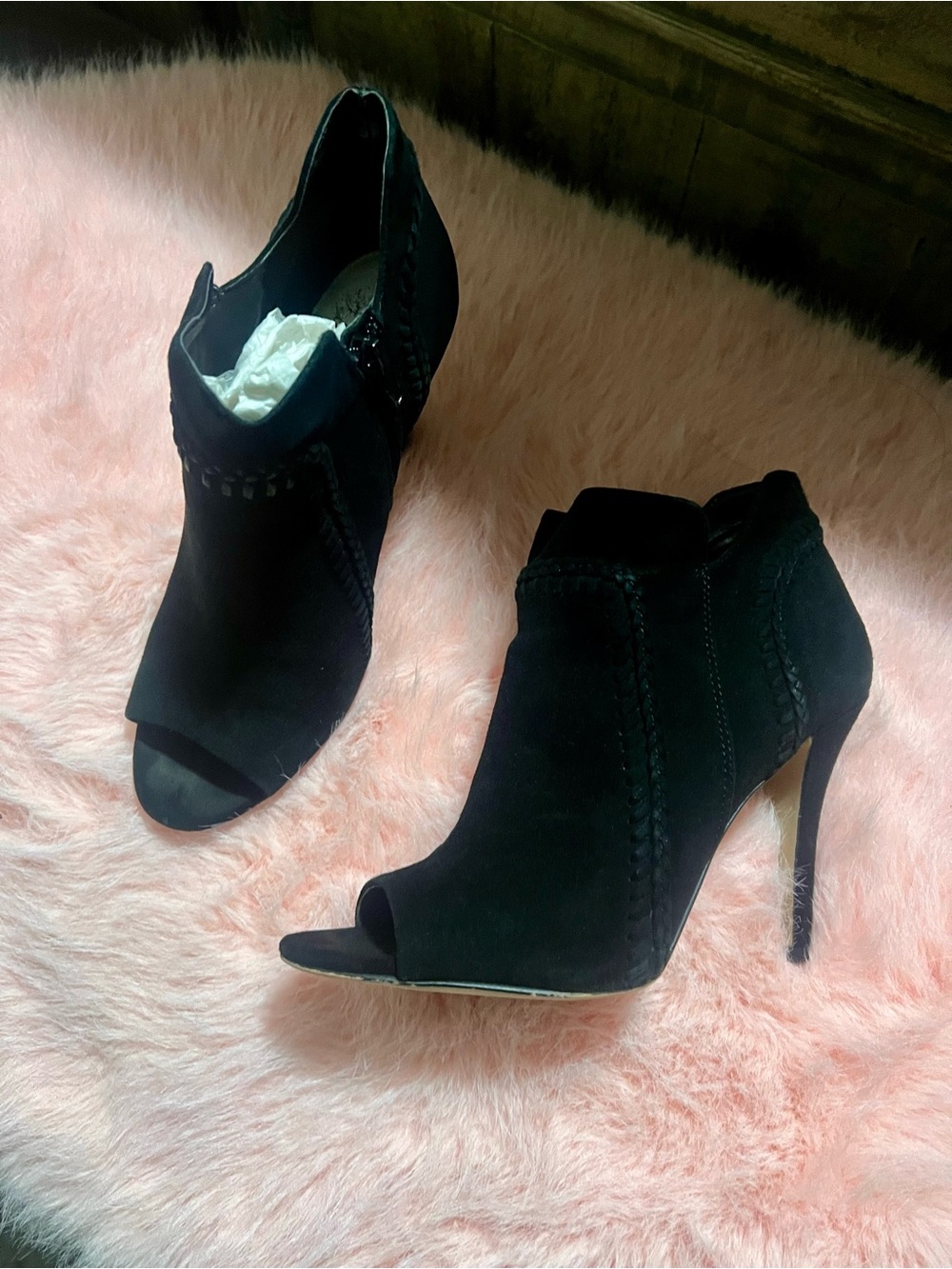 Vince Camuto Black Velvet Peep Ankle Boots